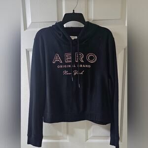 Aeropostale Women's Black Hoodie Sweatshirt, rose gold foil lettering XL
